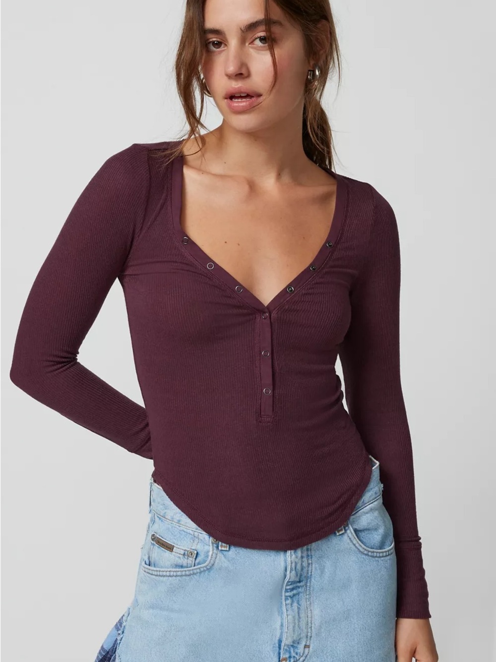 Urban Outfitters Out From Under everyday snap henley top in cream